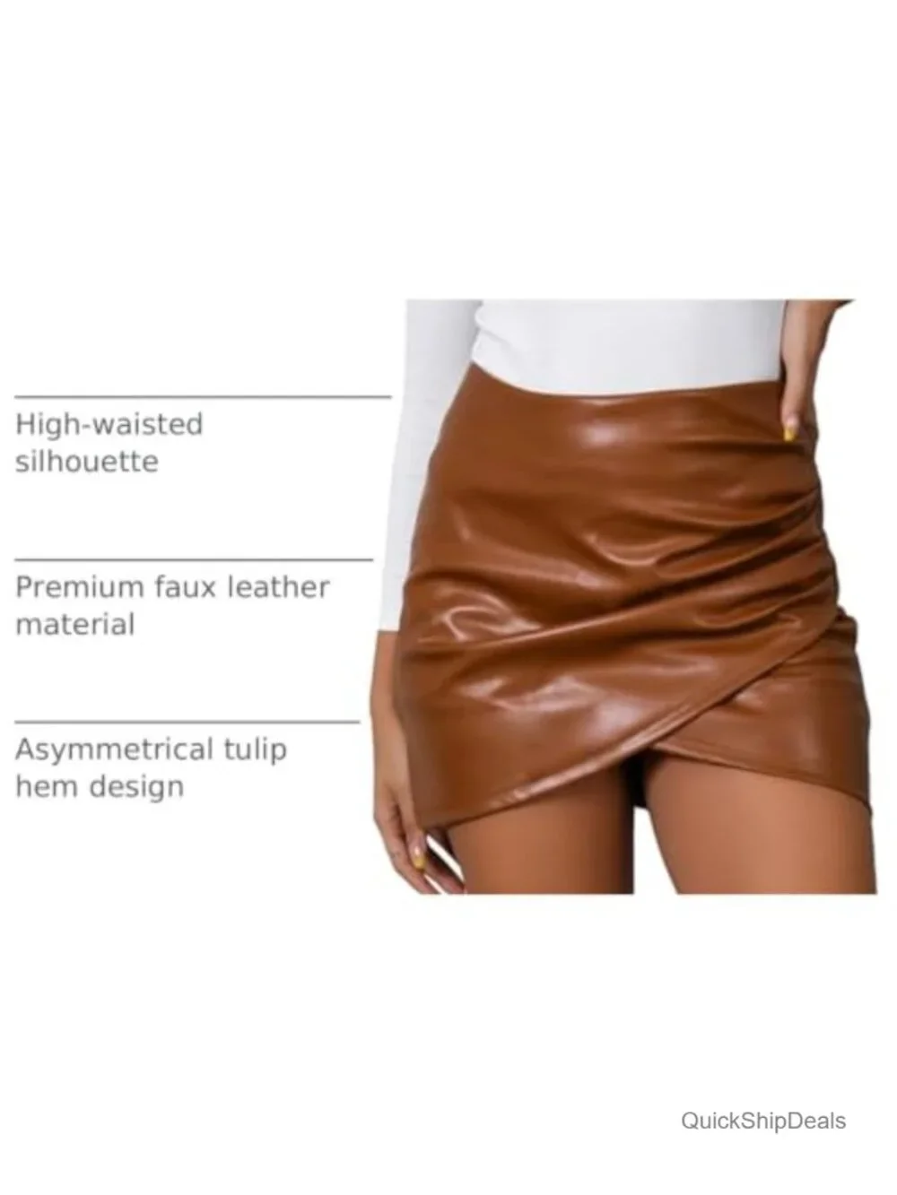 Faux Leather High Waist Bodycon Mini Skirt with Shorts